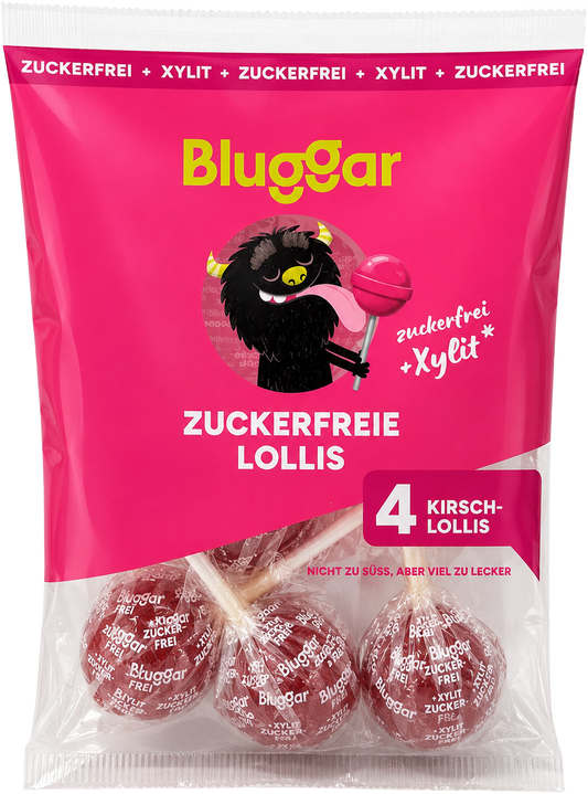 Kirsch Lollis im Beutel, zuckerfrei mit Xylit
