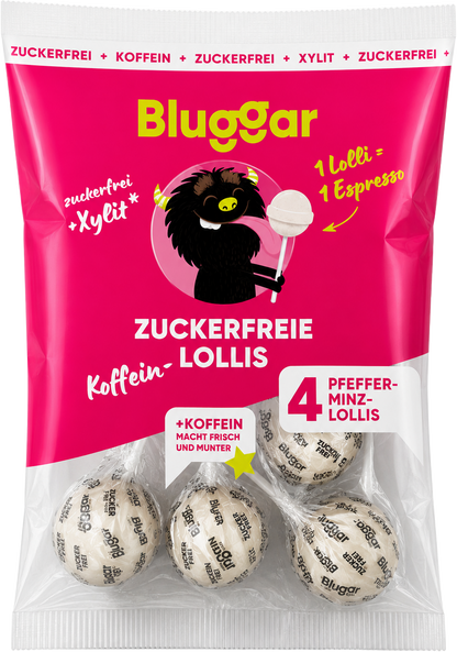 Pfefferminz-Koffein-Lollis im Beutel, zuckerfrei mit Xylit